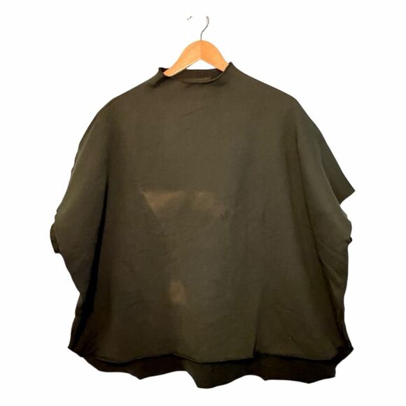 Frank and Eileen Audrey Funnel Neck Capelet Dark Green French Terry Knit OS - Picture 2 of 7